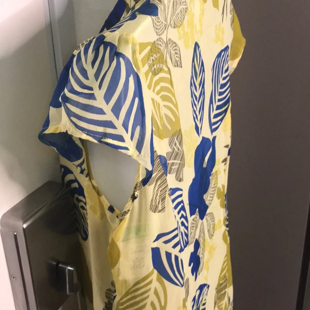 Vintage Sheer silk palm print cover up by Kiko Bay yellow L